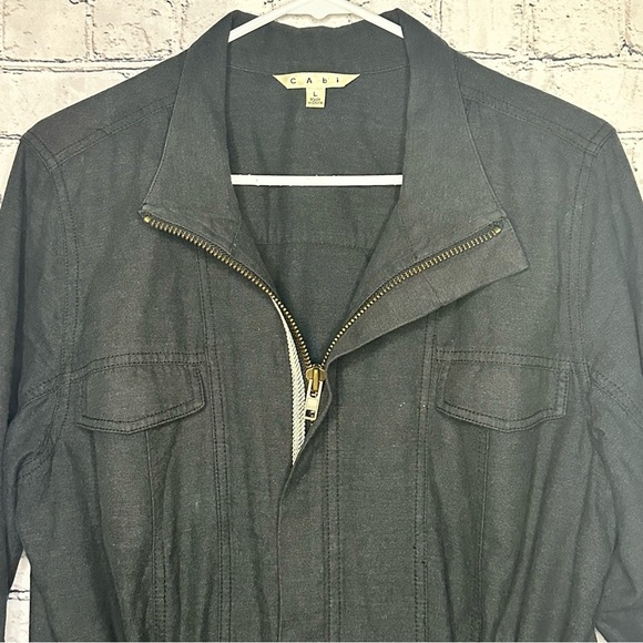 CABI Style 209 Weekend Utility Jacket Charcoal Gray drawstrings zipper Cotton L - Picture 6 of 16